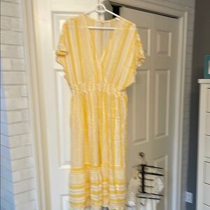 Yellow Striped V-Neck Dress thin